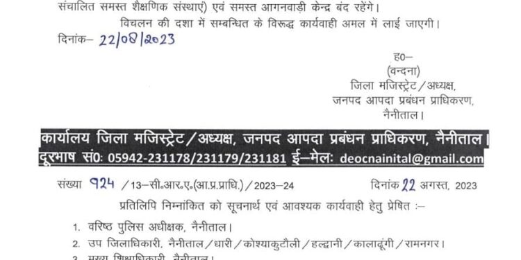 भारी बारिश के मद्देनज़र कल 23 अगस्त को अवकाश घोषित……