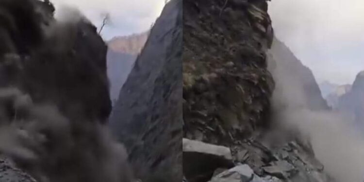 चमोली मे सड़क चौड़ीकरण के चलते हाइवे पर भरभराकर आ गिरा पहाड़