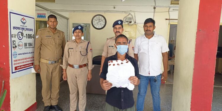 मंदिर से घंटियां व तांबे का कलश चोरी करने वाले को पुलिस ने किया गिरफ्तार – सामान बरामद