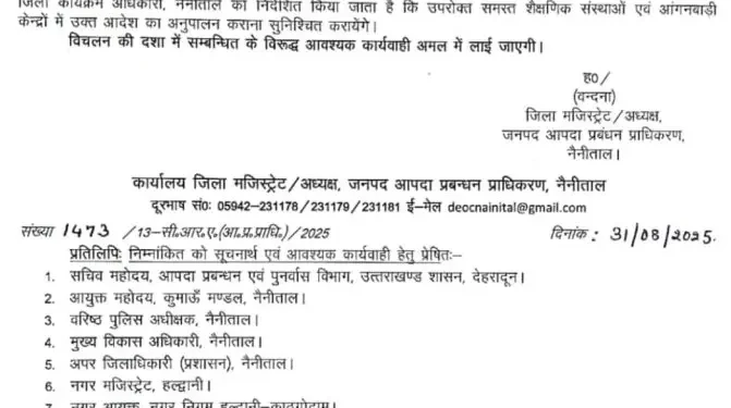 Haldwani : नैनीताल जिले में भारी बारिश की चेतावनी, स्कूलों में छुट्टी